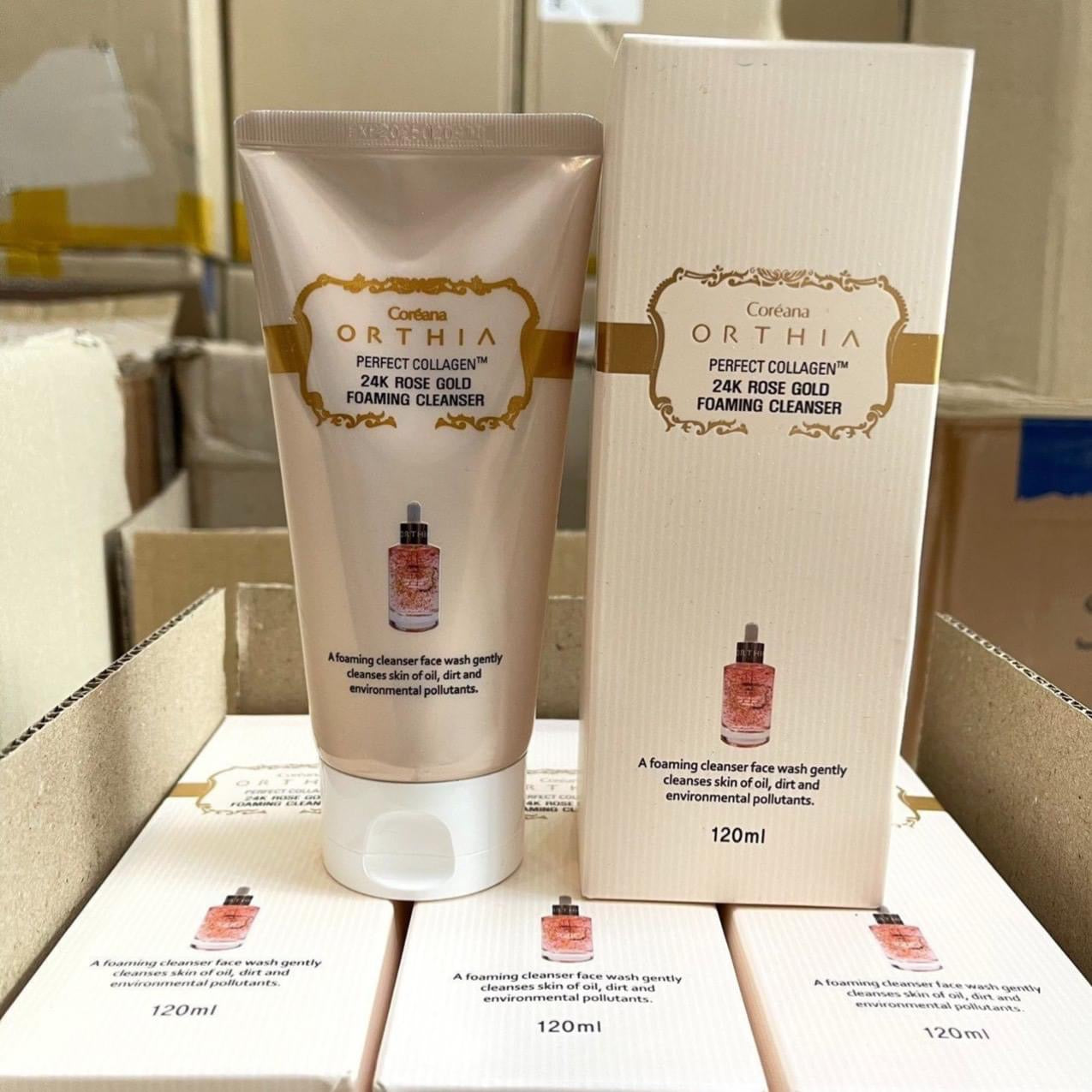 Rua mat Orthia collagen hoa hong tươi va vàng 24k