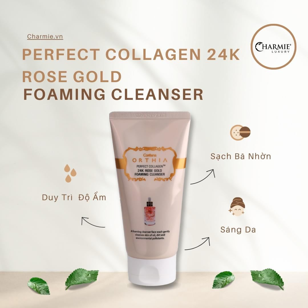 Rua mat Orthia collagen hoa hong tươi va vàng 24k