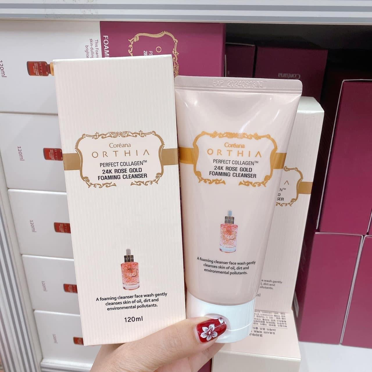 Rua mat Orthia collagen hoa hong tươi va vàng 24k
