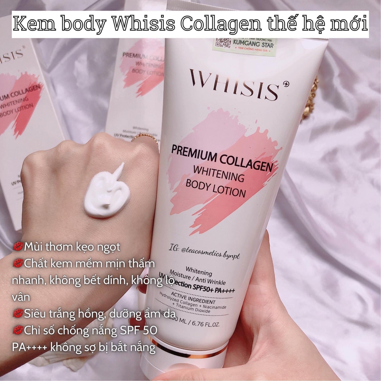 Kem body collagen trang da chong nang Whisis